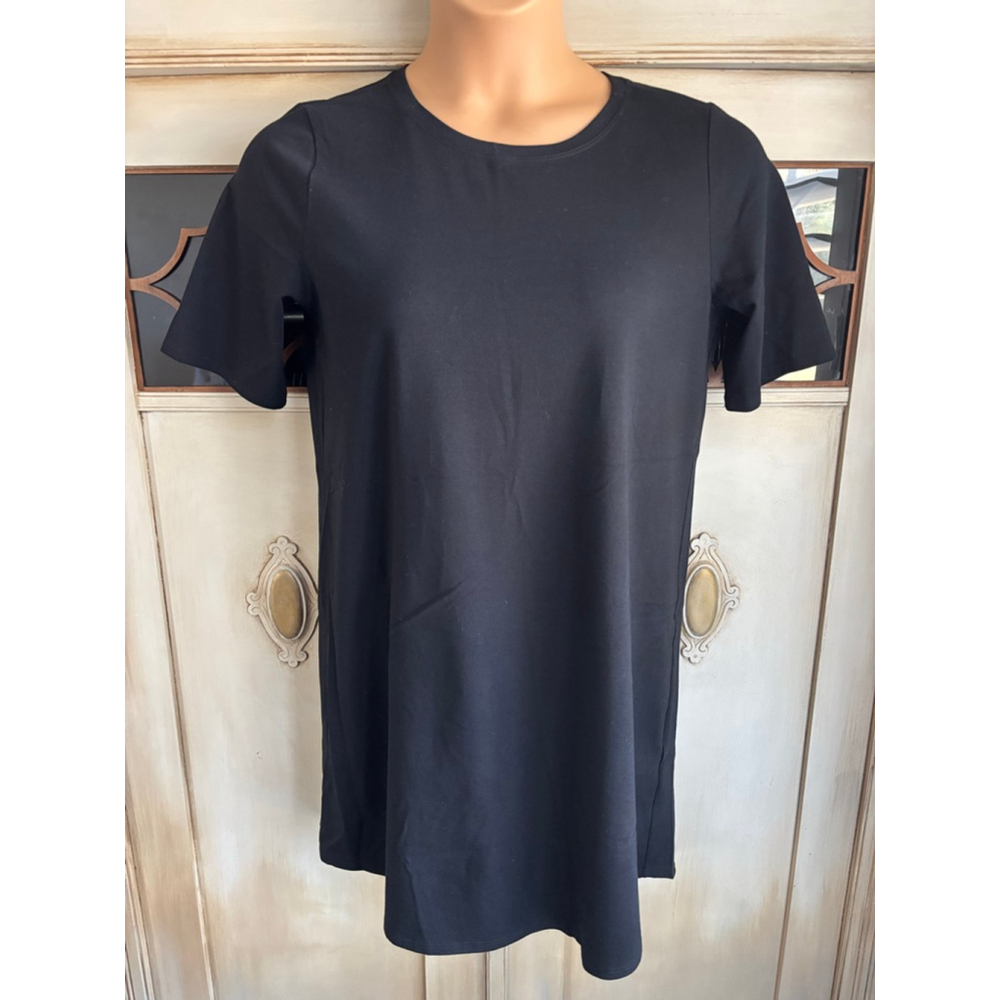 EUC Eileen Fisher Black Stretch Jersey T-Shirt Dress | Sz Med